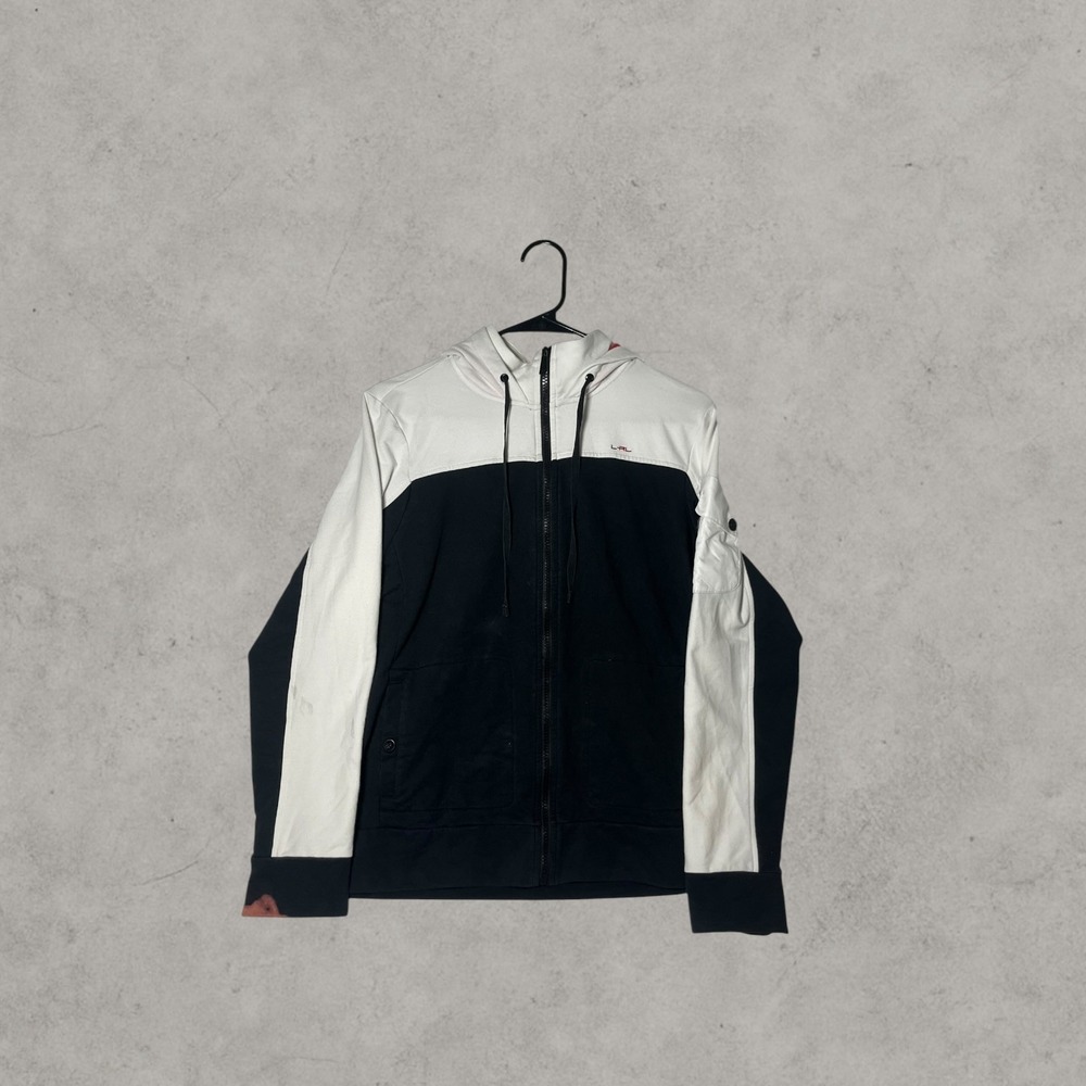 Lauren Ralph Lauren Black White Colorblock Full Zip Hoodie Jacket LRL L